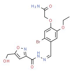 ChemSpider 2D Image | 2-{5-Bromo-2-ethoxy-4-[(Z)-({[5-(hydroxymethyl)-1,2-oxazol-3-yl]carbonyl}hydrazono)methyl]phenoxy}acetamide | C16H17BrN4O6