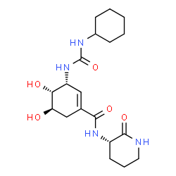 ChemSpider 2D Image | (3R,4R,5R)-3-[(Cyclohexylcarbamoyl)amino]-4,5-dihydroxy-N-[(3S)-2-oxo-3-piperidinyl]-1-cyclohexene-1-carboxamide | C19H30N4O5