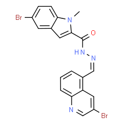 ChemSpider 2D Image | 5-Bromo-N'-[(Z)-(3-bromo-5-quinolinyl)methylene]-1-methyl-1H-indole-2-carbohydrazide | C20H14Br2N4O