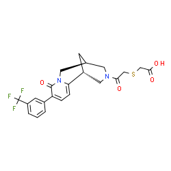 ChemSpider 2D Image | [(2-Oxo-2-{(1R,9S)-6-oxo-5-[3-(trifluoromethyl)phenyl]-7,11-diazatricyclo[7.3.1.0~2,7~]trideca-2,4-dien-11-yl}ethyl)sulfanyl]acetic acid | C22H21F3N2O4S