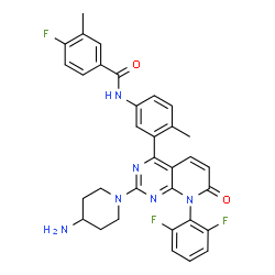ChemSpider 2D Image | N-{3-[2-(4-Amino-1-piperidinyl)-8-(2,6-difluorophenyl)-7-oxo-7,8-dihydropyrido[2,3-d]pyrimidin-4-yl]-4-methylphenyl}-4-fluoro-3-methylbenzamide | C33H29F3N6O2
