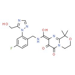 ChemSpider 2D Image | (2Z)-2-[({4-Fluoro-2-[5-(hydroxymethyl)-1H-1,2,4-triazol-1-yl]benzyl}amino)(hydroxy)methylene]-9,9-dimethyl-2,6,7,9-tetrahydropyrimido[2,1-c][1,4]oxazine-3,4-dione | C20H21FN6O5