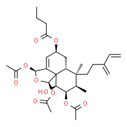 ChemSpider 2D Image | (1R,3S,5S,6aR,7R,8R,9R,10S)-1,3,9-Triacetoxy-10-hydroxy-7,8-dimethyl-7-(3-methylene-4-penten-1-yl)-3,5,6,6a,7,8,9,10-octahydronaphtho[1,8a-c]furan-5-yl butyrate | C30H42O10