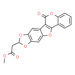 ChemSpider 2D Image | Methyl (6-oxo-6H-[1,3]dioxolo[5,6][1]benzofuro[3,2-c]chromen-9-yl)acetate | C19H12O7