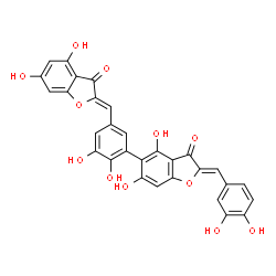 ChemSpider 2D Image | (2Z)-2-(3,4-Dihydroxybenzylidene)-5-{5-[(Z)-(4,6-dihydroxy-3-oxo-1-benzofuran-2(3H)-ylidene)methyl]-2,3-dihydroxyphenyl}-4,6-dihydroxy-1-benzofuran-3(2H)-one | C30H18O12