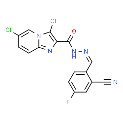 ChemSpider 2D Image | 3,6-Dichloro-N'-[(Z)-(2-cyano-4-fluorophenyl)methylene]imidazo[1,2-a]pyridine-2-carbohydrazide | C16H8Cl2FN5O