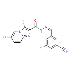 ChemSpider 2D Image | 3,6-Dichloro-N'-[(Z)-(3-cyano-5-fluorophenyl)methylene]imidazo[1,2-a]pyridine-2-carbohydrazide | C16H8Cl2FN5O