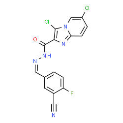 ChemSpider 2D Image | 3,6-Dichloro-N'-[(Z)-(3-cyano-4-fluorophenyl)methylene]imidazo[1,2-a]pyridine-2-carbohydrazide | C16H8Cl2FN5O