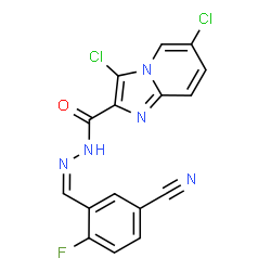 ChemSpider 2D Image | 3,6-Dichloro-N'-[(Z)-(5-cyano-2-fluorophenyl)methylene]imidazo[1,2-a]pyridine-2-carbohydrazide | C16H8Cl2FN5O