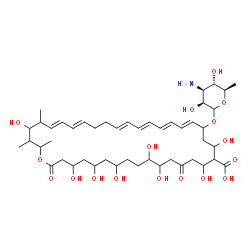 ChemSpider 2D Image | (21E,23E,25E,27E,31E,33E)-20-[(3-Amino-3,6-dideoxy-D-mannopyranosyl)oxy]-4,6,8,11,12,16,18,36-octahydroxy-35,37,38-trimethyl-2,14-dioxooxacyclooctatriaconta-21,23,25,27,31,33-hexaene-17-carboxylic aci
d | C47H75NO17