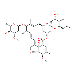 ChemSpider 2D Image | (1'R,2R,4S,4'S,5S,6R,8'R,10'E,12'S,13'S,14'E,16'E,20'R,21'R,24'S)-6-[(2S)-2-Butanyl]-4,24'-dihydroxy-21'-methoxy-5,11',13',22'-tetramethyl-2'-oxo-3,4,5,6-tetrahydrospiro[pyran-2,6'-[3,7,19]trioxatetra
cyclo[15.6.1.1~4,8~.0~20,24~]pentacosa[10,14,16,22]tetraen]-12'-yl 2,6-dideoxy-3-O-methyl-alpha-L-arabino-hexopyranoside | C42H64O12