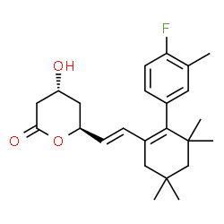 ChemSpider 2D Image | (4R,6S)-6-{(E)-2-[2-(4-Fluoro-3-methylphenyl)-3,3,5,5-tetramethyl-1-cyclohexen-1-yl]vinyl}-4-hydroxytetrahydro-2H-pyran-2-one | C24H31FO3