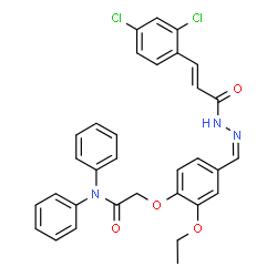 ChemSpider 2D Image | 2-{4-[(Z)-{[(2E)-3-(2,4-Dichlorophenyl)-2-propenoyl]hydrazono}methyl]-2-ethoxyphenoxy}-N,N-diphenylacetamide | C32H27Cl2N3O4