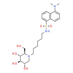 ChemSpider 2D Image | 5-(Dimethylamino)-N-{6-[(2R,3R,4R,5S)-3,4,5-trihydroxy-2-(hydroxymethyl)-1-piperidinyl]hexyl}-1-naphthalenesulfonamide | C24H37N3O6S