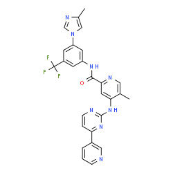 ChemSpider 2D Image | 5-Methyl-N-[3-(4-methyl-1H-imidazol-1-yl)-5-(trifluoromethyl)phenyl]-4-{[4-(3-pyridinyl)-2-pyrimidinyl]amino}-2-pyridinecarboxamide | C27H21F3N8O