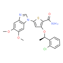 ChemSpider 2D Image | 3-[(1R)-1-(2-Chlorophenyl)ethoxy]-5-(5,6-dimethoxy-1H-benzimidazol-1-yl)-2-thiophenecarboxamide | C22H20ClN3O4S
