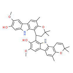 ChemSpider 2D Image | 8,8'-Dimethoxy-3,3,3',3',5,5'-hexamethyl-1,2,3,3',11,11'-hexahydro-1,10'-bipyrano[3,2-a]carbazole-9,9'-diol | C38H38N2O6
