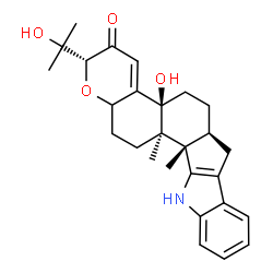 ChemSpider 2D Image | (2R,4bS,6aS,12bS,12cR)-4b-Hydroxy-2-(2-hydroxy-2-propanyl)-12b,12c-dimethyl-5,6,6a,7,12,12b,12c,13,14,14a-decahydro-2H-chromeno[5',6':6,7]indeno[1,2-b]indol-3(4bH)-one | C27H33NO4