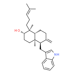 ChemSpider 2D Image | (1S,2S,4aR,5R,8aR)-5-(1H-Indol-3-ylmethyl)-1,4a-dimethyl-6-methylene-1-(4-methyl-3-penten-1-yl)decahydro-2-naphthalenol | C28H39NO