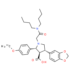 ChemSpider 2D Image | (2R,3R,4S)-4-(1,3-Benzodioxol-5-yl)-1-[2-(dibutylamino)-2-oxoethyl]-2-{4-[(~11~C)methyloxy]phenyl}-3-pyrrolidinecarboxylic acid | C2811CH38N2O6