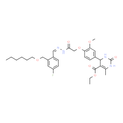 ChemSpider 2D Image | Ethyl 4-(4-{2-[(2Z)-2-{4-fluoro-2-[(hexyloxy)methyl]benzylidene}hydrazino]-2-oxoethoxy}-3-methoxyphenyl)-6-methyl-2-oxo-1,2,3,4-tetrahydro-5-pyrimidinecarboxylate | C31H39FN4O7
