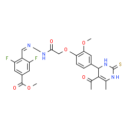 ChemSpider 2D Image | Methyl 4-[(Z)-({[4-(5-acetyl-6-methyl-2-thioxo-1,2,3,4-tetrahydro-4-pyrimidinyl)-2-methoxyphenoxy]acetyl}hydrazono)methyl]-3,5-difluorobenzoate | C25H24F2N4O6S