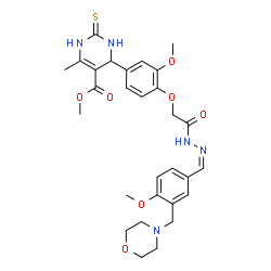 ChemSpider 2D Image | Methyl 4-[3-methoxy-4-(2-{(2Z)-2-[4-methoxy-3-(4-morpholinylmethyl)benzylidene]hydrazino}-2-oxoethoxy)phenyl]-6-methyl-2-thioxo-1,2,3,4-tetrahydro-5-pyrimidinecarboxylate | C29H35N5O7S