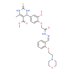ChemSpider 2D Image | Methyl 4-(3-methoxy-4-{2-[(2Z)-2-{2-[2-(4-morpholinyl)ethoxy]benzylidene}hydrazino]-2-oxoethoxy}phenyl)-6-methyl-2-thioxo-1,2,3,4-tetrahydro-5-pyrimidinecarboxylate | C29H35N5O7S