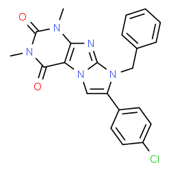 ChemSpider 2D Image | 8-Benzyl-7-(4-chlorophenyl)-1,3-dimethyl-1H-imidazo[2,1-f]purine-2,4(3H,8H)-dione | C22H18ClN5O2