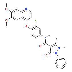 ChemSpider 2D Image | N-{4-[(6,7-Dimethoxy-4-quinolinyl)oxy]-3-fluorophenyl}-N,1,5-trimethyl-3-oxo-2-phenyl-2,3-dihydro-1H-pyrazole-4-carboxamide | C30H27FN4O5