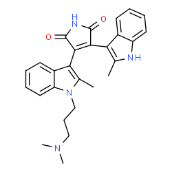 ChemSpider 2D Image | 3-{1-[3-(Dimethylamino)propyl]-2-methyl-1H-indol-3-yl}-4-(2-methyl-1H-indol-3-yl)-1H-pyrrole-2,5-dione | C27H28N4O2