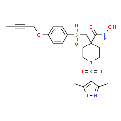 ChemSpider 2D Image | 4-({[4-(But-2-Yn-1-Yloxy)phenyl]sulfonyl}methyl)-1-[(3,5-Dimethylisoxazol-4-Yl)sulfonyl]-N-Hydroxypiperidine-4-Carboxamide | C22H27N3O8S2