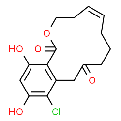 ChemSpider 2D Image | (5Z)-12-Chloro-13,15-dihydroxy-4,7,8,9-tetrahydro-2-benzoxacyclotridecine-1,10(3H,11H)-dione | C16H17ClO5