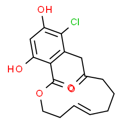 ChemSpider 2D Image | (5E)-12-Chloro-13,15-dihydroxy-4,7,8,9-tetrahydro-2-benzoxacyclotridecine-1,10(3H,11H)-dione | C16H17ClO5
