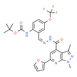 ChemSpider 2D Image | 2-Methyl-2-propanyl {2-[(Z)-({[6-(2-furyl)-1,3-dimethyl-1H-pyrazolo[3,4-b]pyridin-4-yl]carbonyl}hydrazono)methyl]-4-(trifluoromethoxy)phenyl}carbamate | C26H25F3N6O5