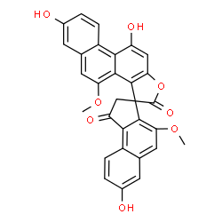 ChemSpider 2D Image | 7,7',10'-Trihydroxy-4,4'-dimethoxyspiro[cyclopenta[a]naphthalene-3,3'-phenanthro[2,1-b]furan]-1,2'(2H)-dione | C30H20O8