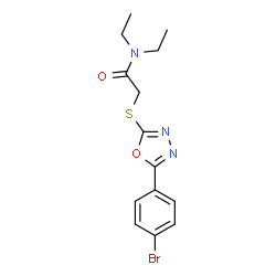 ChemSpider 2D Image | 2-{[5-(4-Bromophenyl)-1,3,4-oxadiazol-2-yl]sulfanyl}-N,N-diethylacetamide | C14H16BrN3O2S