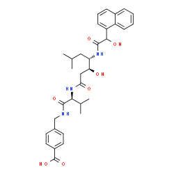 ChemSpider 2D Image | 4-[({N-[(3S,4S)-3-Hydroxy-4-{[hydroxy(1-naphthyl)acetyl]amino}-6-methylheptanoyl]-L-valyl}amino)methyl]benzoic acid | C33H41N3O7