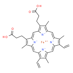 ChemSpider 2D Image | Iron(4+) 2,18-bis(2-carboxyethyl)-3,7,12,17-tetramethyl-8,13-divinylporphine-21,22,23,24-tetraide | C34H32FeN4O4