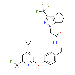 ChemSpider 2D Image | N'-[(Z)-(4-{[4-Cyclopropyl-6-(trifluoromethyl)-2-pyrimidinyl]oxy}phenyl)methylene]-2-[3-(trifluoromethyl)-5,6-dihydrocyclopenta[c]pyrazol-1(4H)-yl]acetohydrazide | C24H20F6N6O2