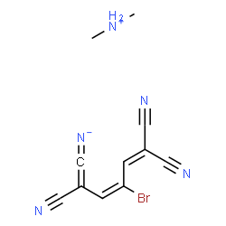 ChemSpider 2D Image | N-Methylmethanaminium [(3E)-4-bromo-2,6,6-tricyano-1,3,5-hexatrien-1-ylidene]azanide | C11H10BrN5