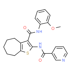 ChemSpider 2D Image | N-{3-[(2-Methoxyphenyl)carbamoyl]-5,6,7,8-tetrahydro-4H-cyclohepta[b]thiophen-2-yl}nicotinamide | C23H23N3O3S