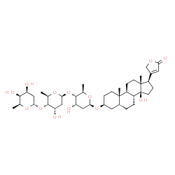 ChemSpider 2D Image | (3beta,5beta)-3-{[2,6-Dideoxy-alpha-L-lyxo-hexopyranosyl-(1->4)-2,6-dideoxy-beta-D-ribo-hexopyranosyl-(1->4)-2,6-dideoxy-beta-D-ribo-hexopyranosyl]oxy}-14-hydroxycard-20(22)-enolide | C41H64O13