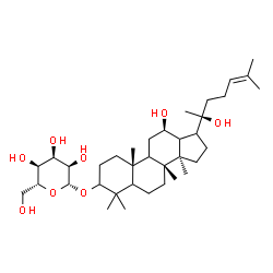 ChemSpider 2D Image | (5xi,9xi,12beta,13xi,17xi)-12,20-Dihydroxydammar-24-en-3-yl beta-D-allopyranoside | C36H62O8