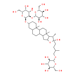 ChemSpider 2D Image | (8xi,9xi,10xi,13xi,14xi,16xi,17xi,22R)-26-(beta-D-Glucopyranosyloxy)-22-hydroxyfurostan-3-yl 2-O-beta-D-glucopyranosyl-alpha-D-galactopyranoside | C45H76O19