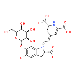 ChemSpider 2D Image | (1E,2S)-6-(beta-D-Allopyranosyloxy)-1-{(2E)-2-[(2R)-2,6-dicarboxy-2,3-dihydro-4(1H)-pyridinylidene]ethylidene}-5-hydroxy-2,3-dihydro-1H-indolium-2-carboxylate | C24H26N2O13