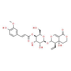 ChemSpider 2D Image | (4aR,5R)-4a-Hydroxy-1-oxo-5-vinyl-4,4a,5,6-tetrahydro-1H,3H-pyrano[3,4-c]pyran-6-yl 4-O-[(2E)-3-(4-hydroxy-3-methoxyphenyl)-2-propenoyl]-beta-D-gulopyranoside | C26H30O13