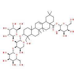 ChemSpider 2D Image | 1-O-(3-{[beta-D-Allopyranosyl-(1->2)-[beta-D-allopyranosyl-(1->3)]-beta-D-ribopyranosyl]oxy}-23-hydroxy-28-oxoolean-12-en-28-yl)-beta-D-allopyranose | C53H86O23