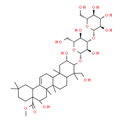 ChemSpider 2D Image | Methyl 3-{[3-O-(beta-D-glucopyranosyl)-beta-D-glucopyranosyl]oxy}-2,16,23-trihydroxyolean-12-en-28-oate | C43H70O16