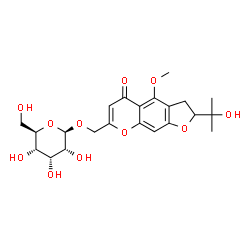 ChemSpider 2D Image | [2-(2-Hydroxy-2-propanyl)-4-methoxy-5-oxo-2,3-dihydro-5H-furo[3,2-g]chromen-7-yl]methyl beta-D-allopyranoside | C22H28O11
